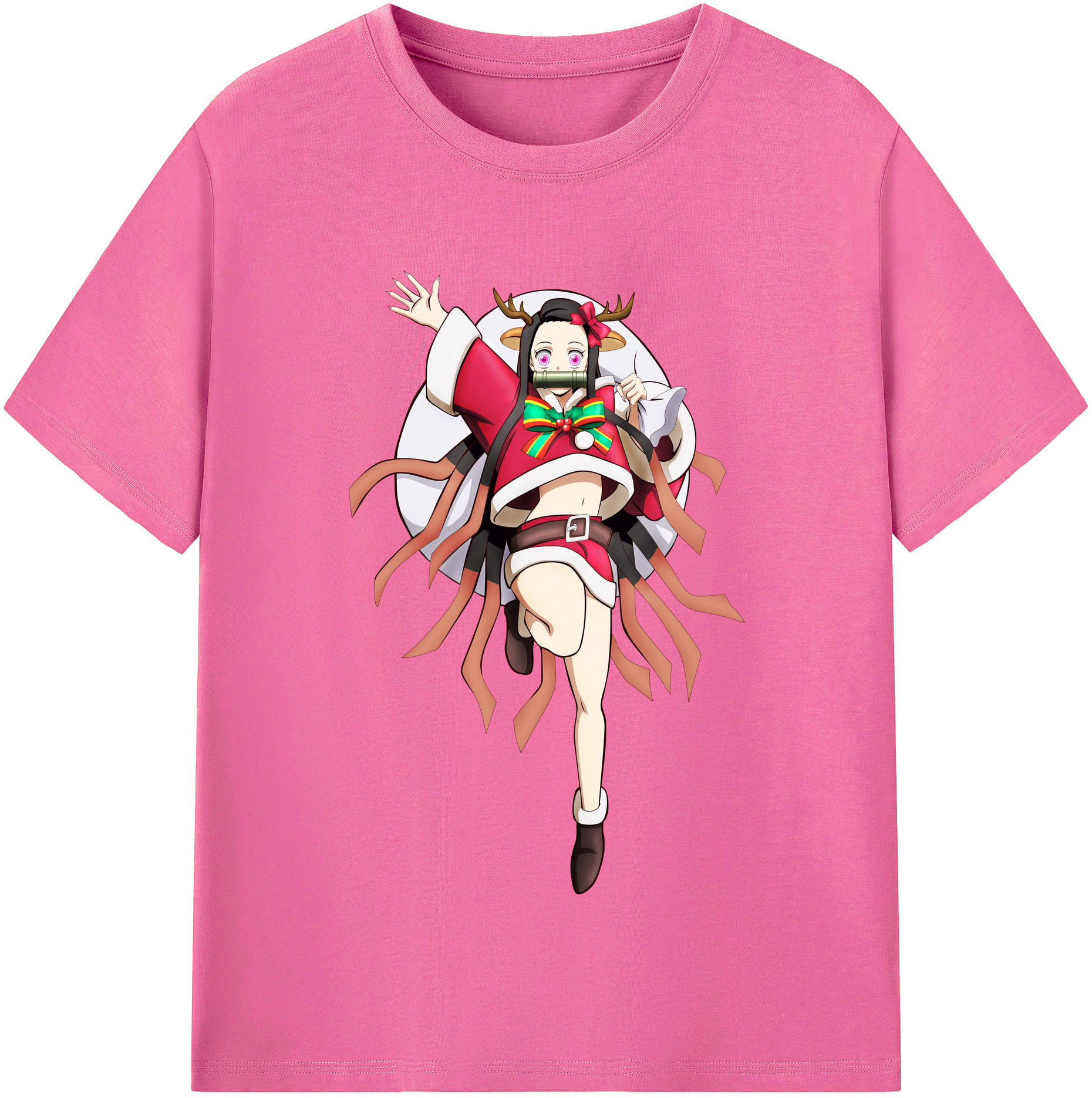 （画像用） 鬼滅の刃（きめつのやいば）竈門 禰󠄀豆子／かまど ねずこ Kamado Nezuko レディースカジュアルプリントTシャツ（綿100％）